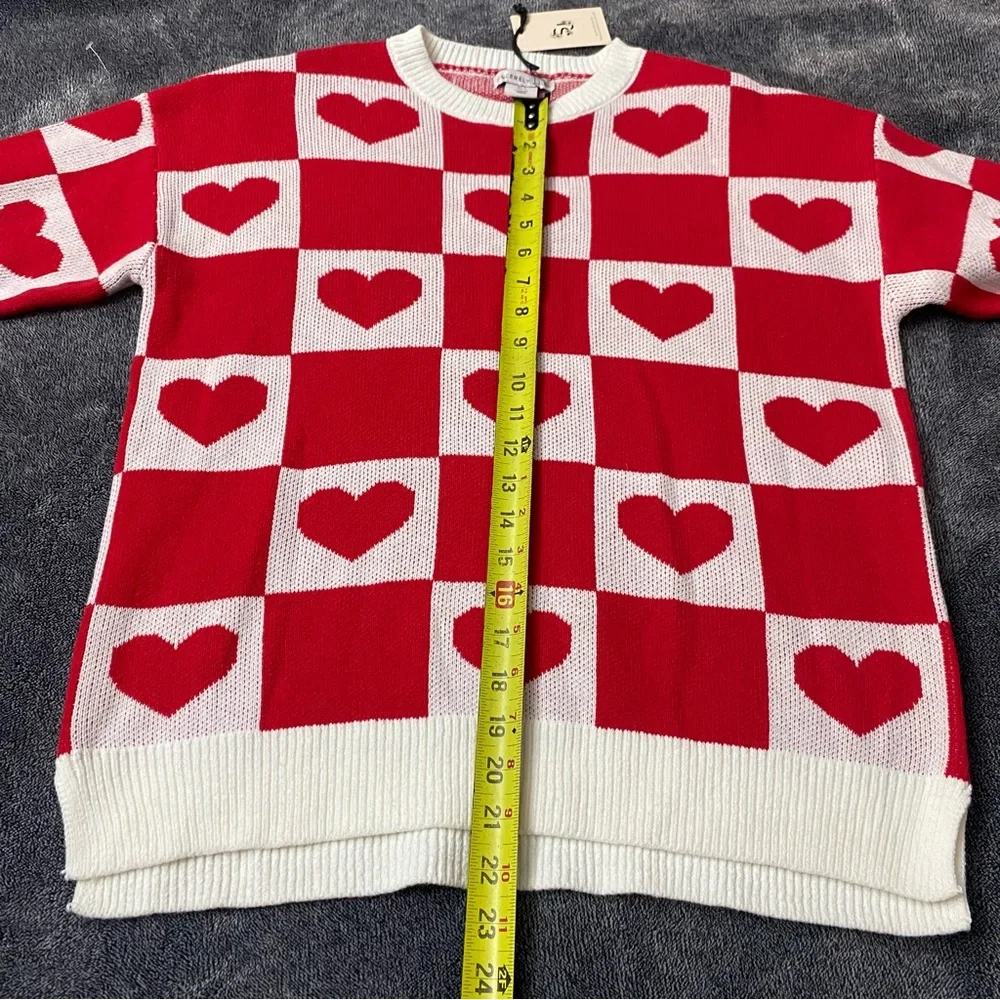 NWT Sincerely Jules Red and White Heart-Pattern Crewneck Woman’s Sweater SZ S - Picture 8 of 9